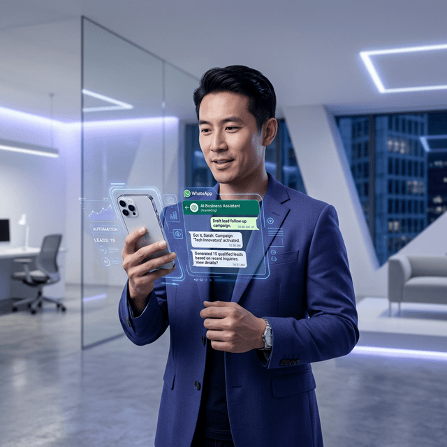 Hand holding smartphone with WhatsApp AI qualification conversation in Casablanca