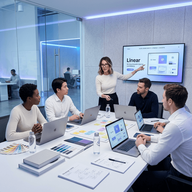 WINBOX designer working on brand identity at studio desk in Morocco